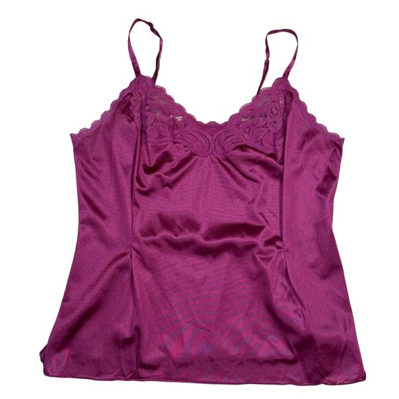Vanity Fair Tops - Vintage Vanity Fair Maroon Nylon Lace Trim Camisole Top Size 34